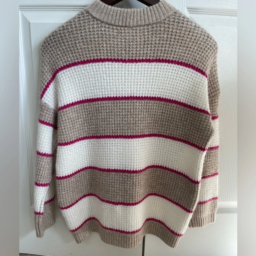 AEO Dreamspun Pink Cream Tan Oversized Stripe Sweater XS